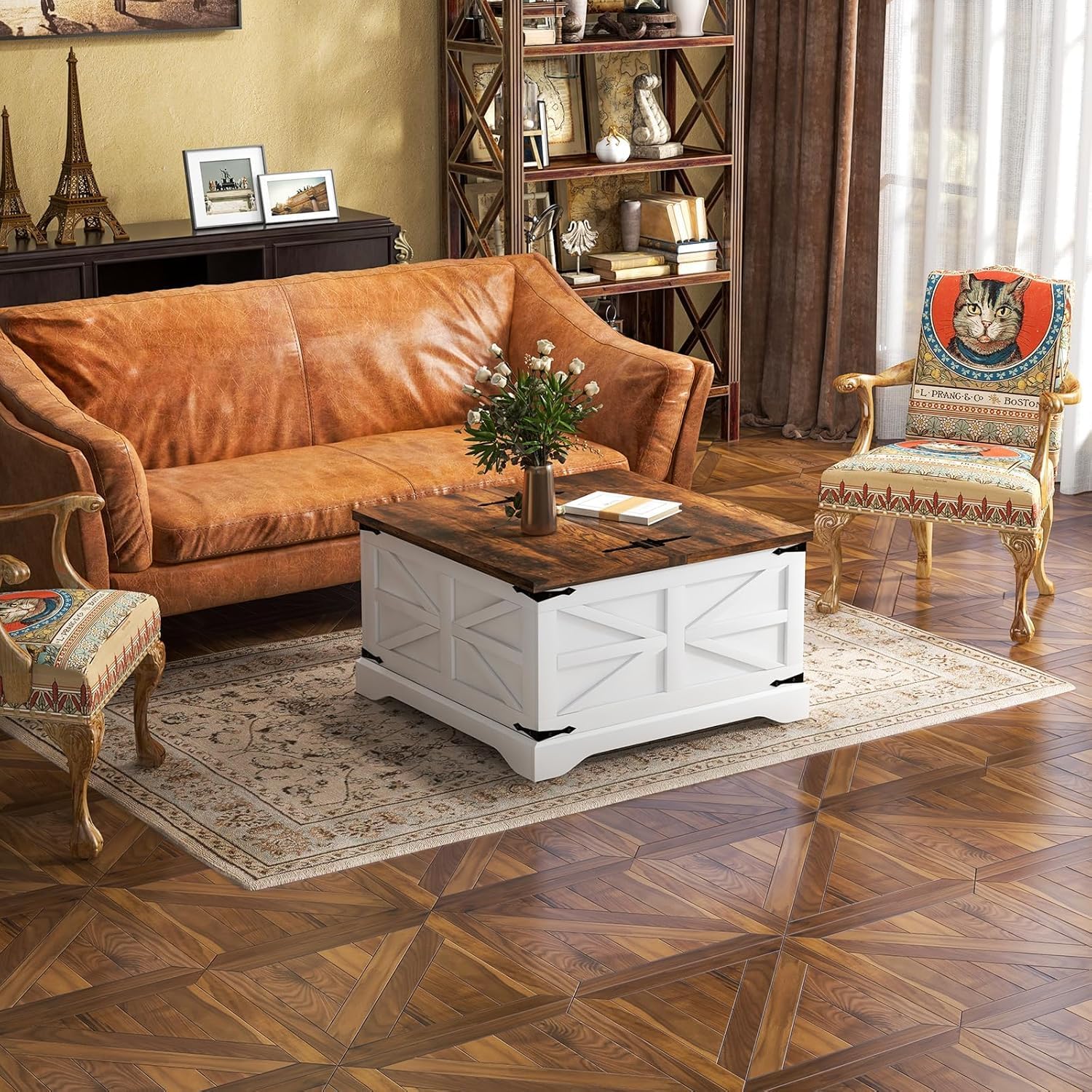 Farmhouse Square Wood Coffee Table with Large Storage Space – ONEINMIL