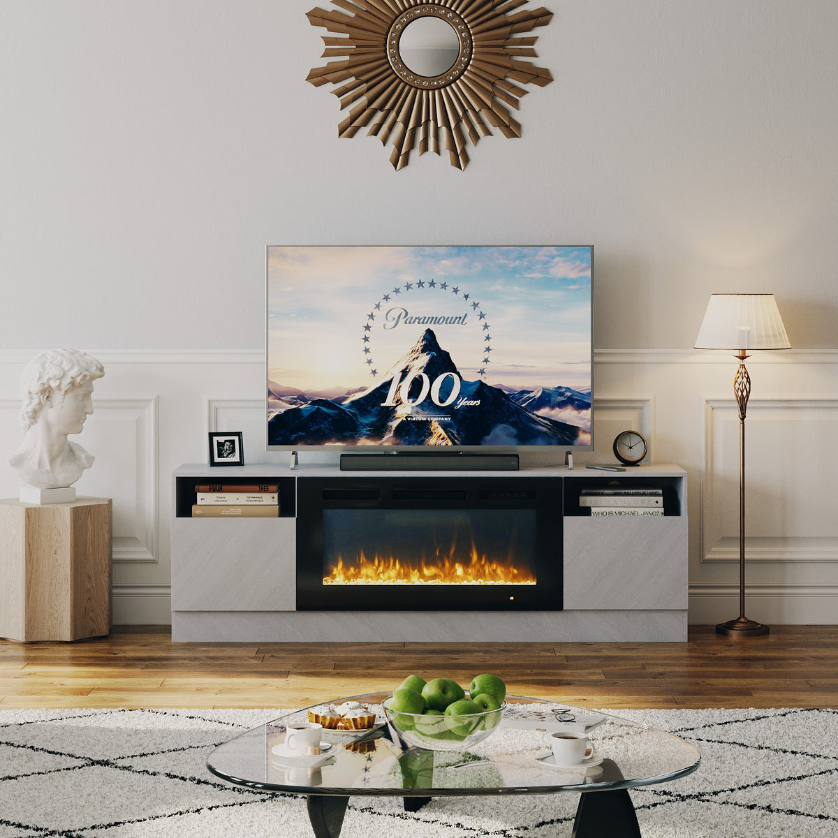 Modern High Gloss TV Stand with 36" Electric Fireplace – ONEINMIL