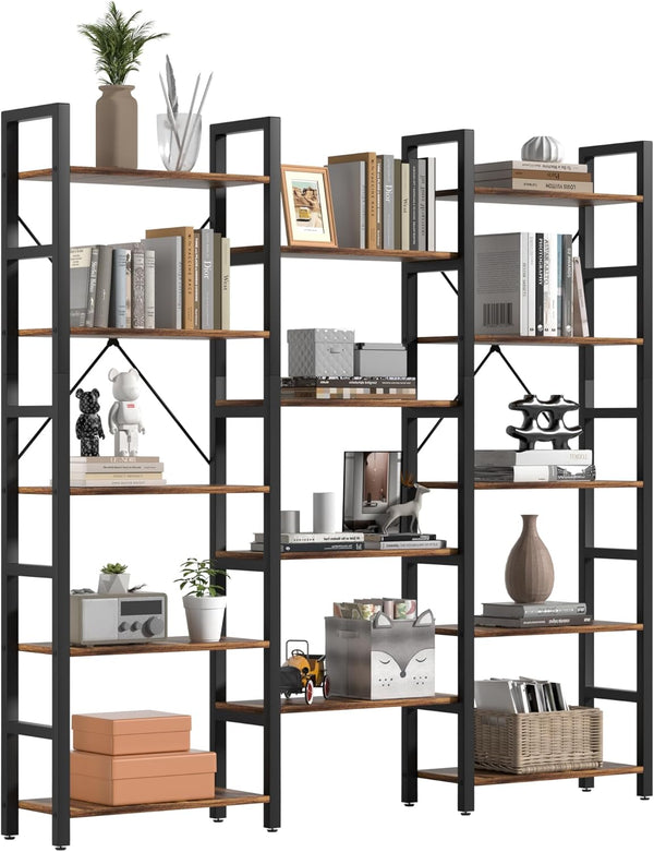Triple Wide 5/6-Tier Industrial Vintage Style Corner Bookshelf