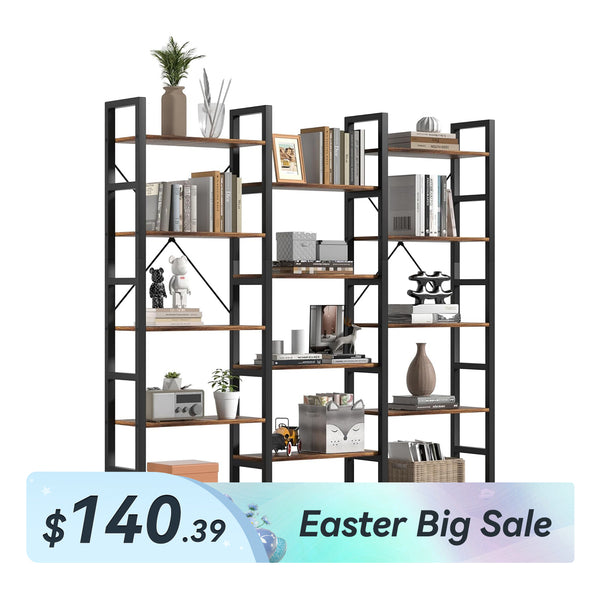 Triple Wide 5/6-Tier Industrial Vintage Style Corner Bookshelf