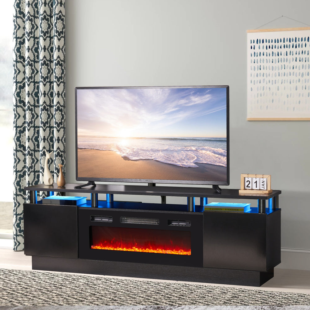 
                  
                    TV Stand with 750W/1500W 36" Electric Fireplace, for TVs Up to 80", 2 Tiers Modern High Gloss Console Cabinet
                  
                