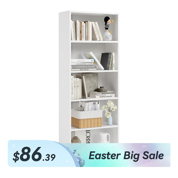 21.9" Width 5 Tiers Modern High Gloss Floor Bookshelf