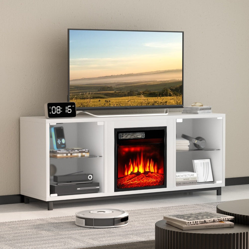 
                  
                    Fireplace TV Stand with Adjustable Glass Shelves for TVs up to 65’’, 750W/1500W, White
                  
                