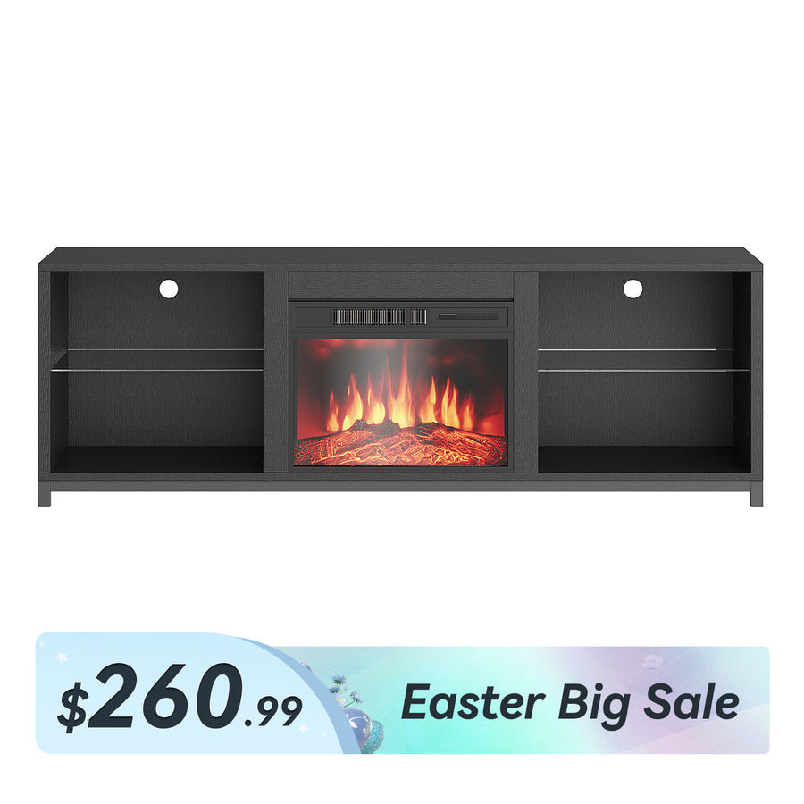 68" Modern LED  Fireplace TV Stand with Adjustable Glass Shelves