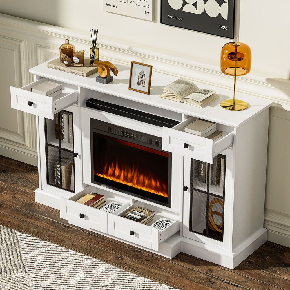 
                  
                    58” Fireplace TV Stand for TVs up to 65 Inch, Entertainment Center with 23" Electric Fireplace, Glass Doors,White/Grey
                  
                