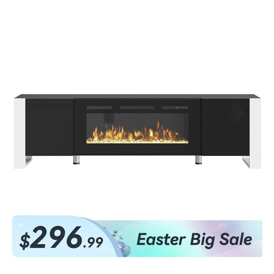70" U-Shaped Adjustable Legs Fireplace TV Stand with Cabinet