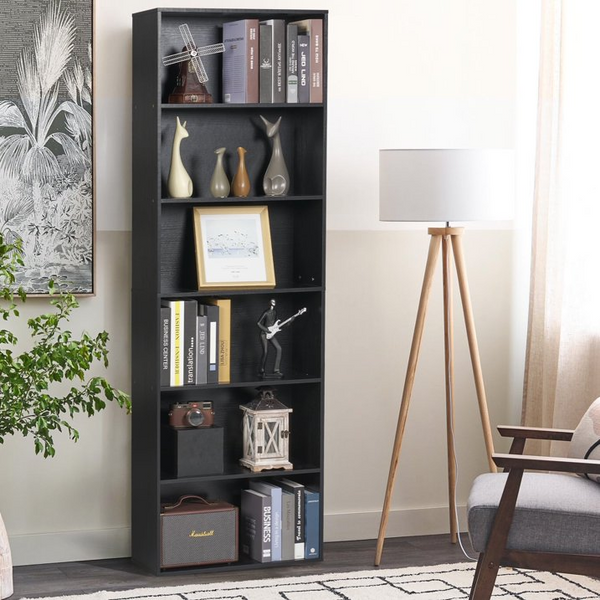 Easoger 6-Tier Tall Narrow Bookcase for Home Office, Black