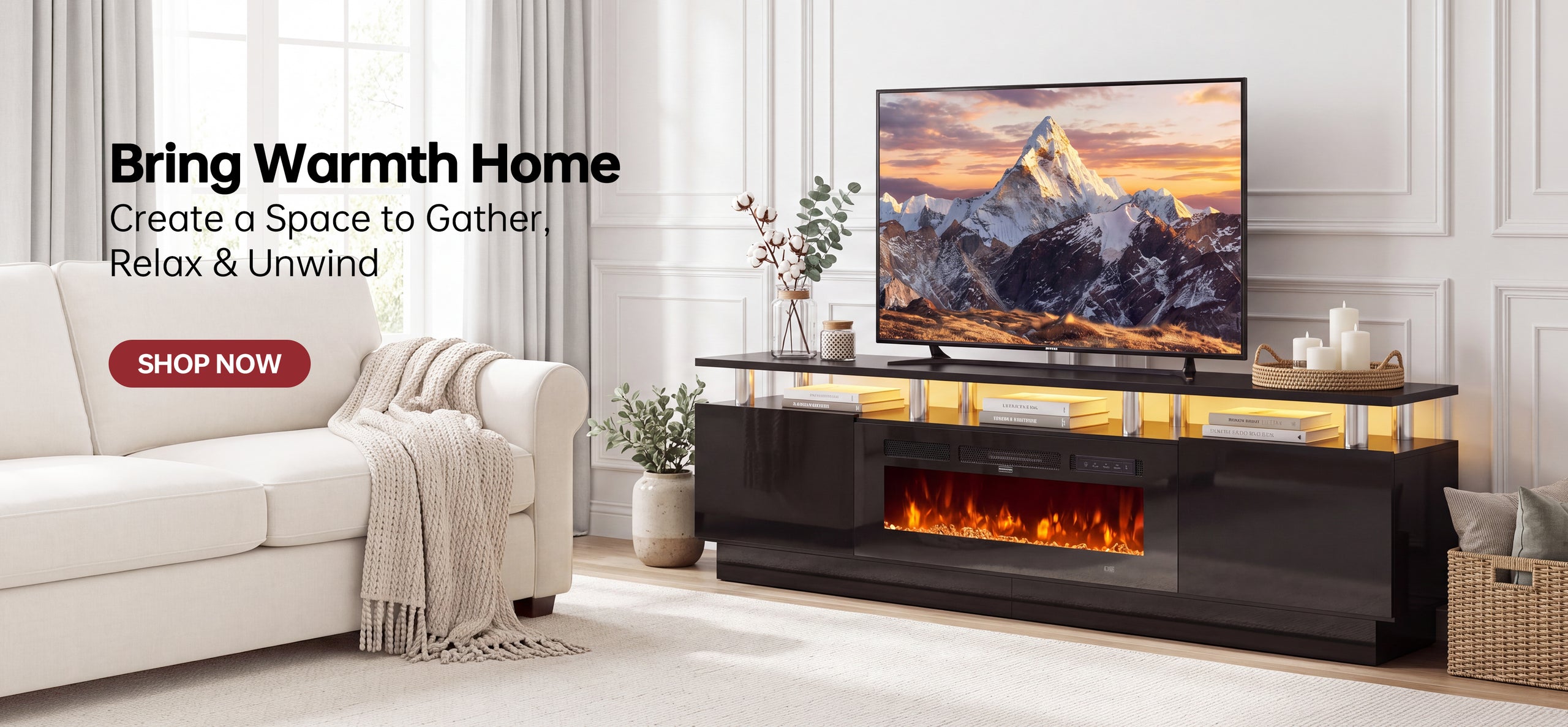 Cozy living room with a fireplace TV stand