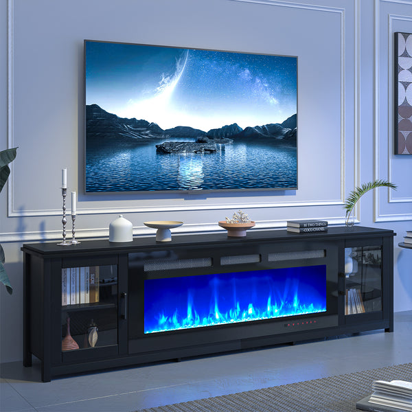 80" TV Stand with 50 Inch Electric Fireplace, Wooden Entertainment Center for TVs Up to 90", TV Console for Living Room