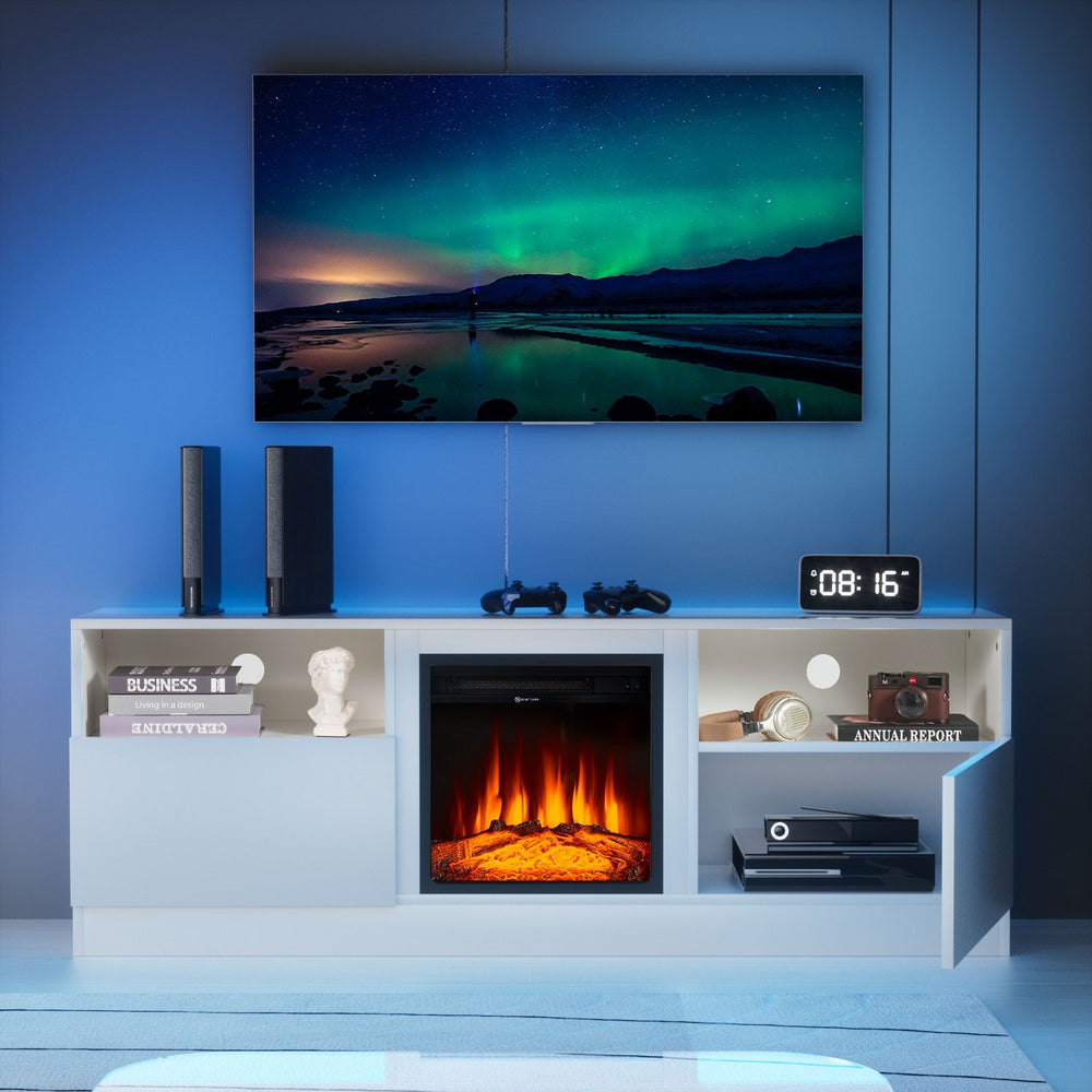 65 Inch Modern TV Cabinet with 18 Inch Electric Fireplace for TV up to 75