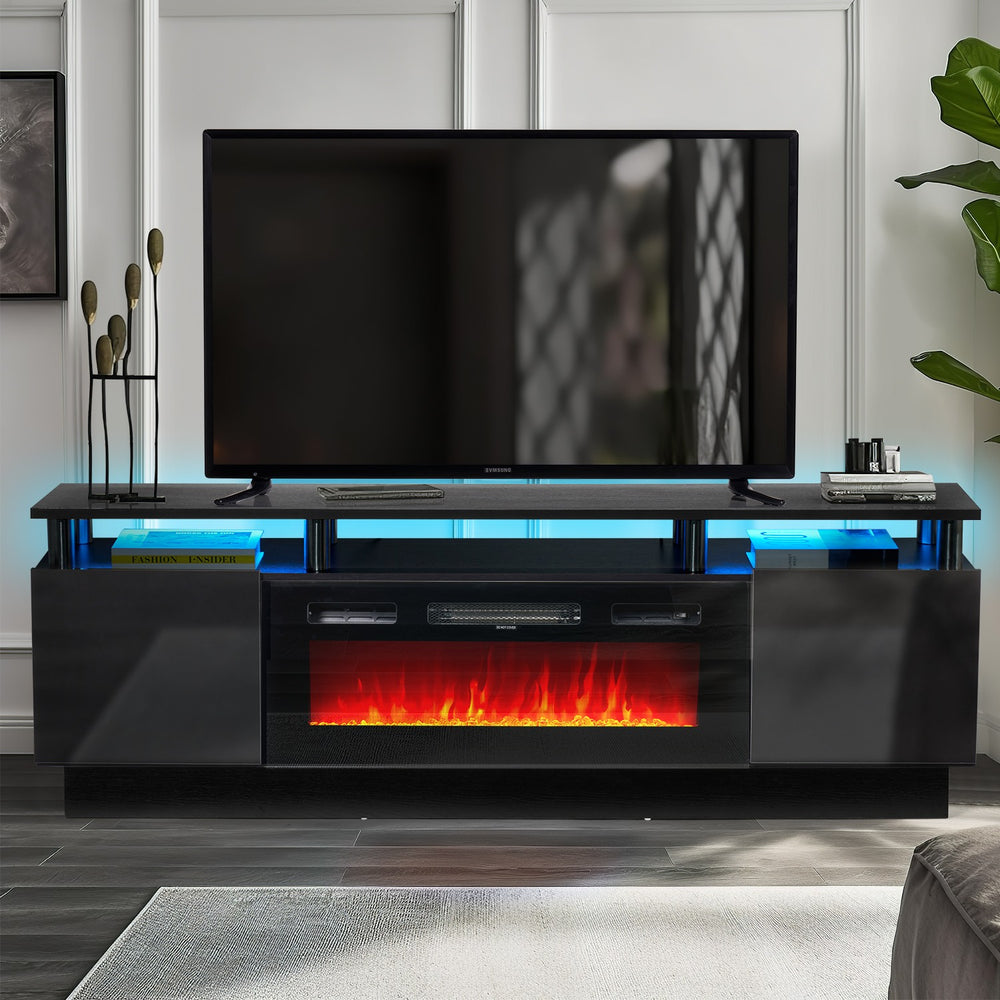 
                  
                    TV Stand with 750W/1500W 36" Electric Fireplace, for TVs Up to 80", 2 Tiers Modern High Gloss Console Cabinet
                  
                