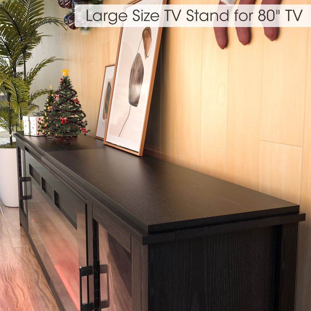 
                  
                    78 Inch Modern TV Stand with 50" Inch Electric Fireplace, LED TV Cabinet with Glass Door for TV up to 90", Black
                  
                