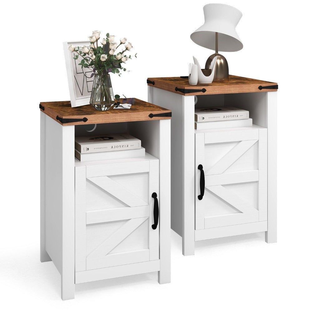 
                  
                    Barn Door Nightstand, Farmhouse End Table with USB Socket for Charging, Set of 2, White
                  
                