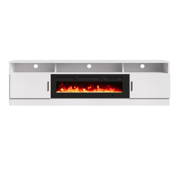 70" Modern High Gloss Fireplace TV Stand with 2 Tier Storage Cabinet & Power Outlet