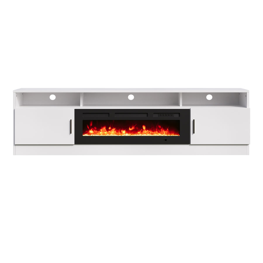 70" Modern High Gloss Fireplace TV Stand with 2 Tier Storage Cabinet & Power Outlet