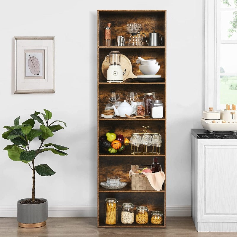 Floor Standing 6-Story High Bookcase and Bookshelf, Brown