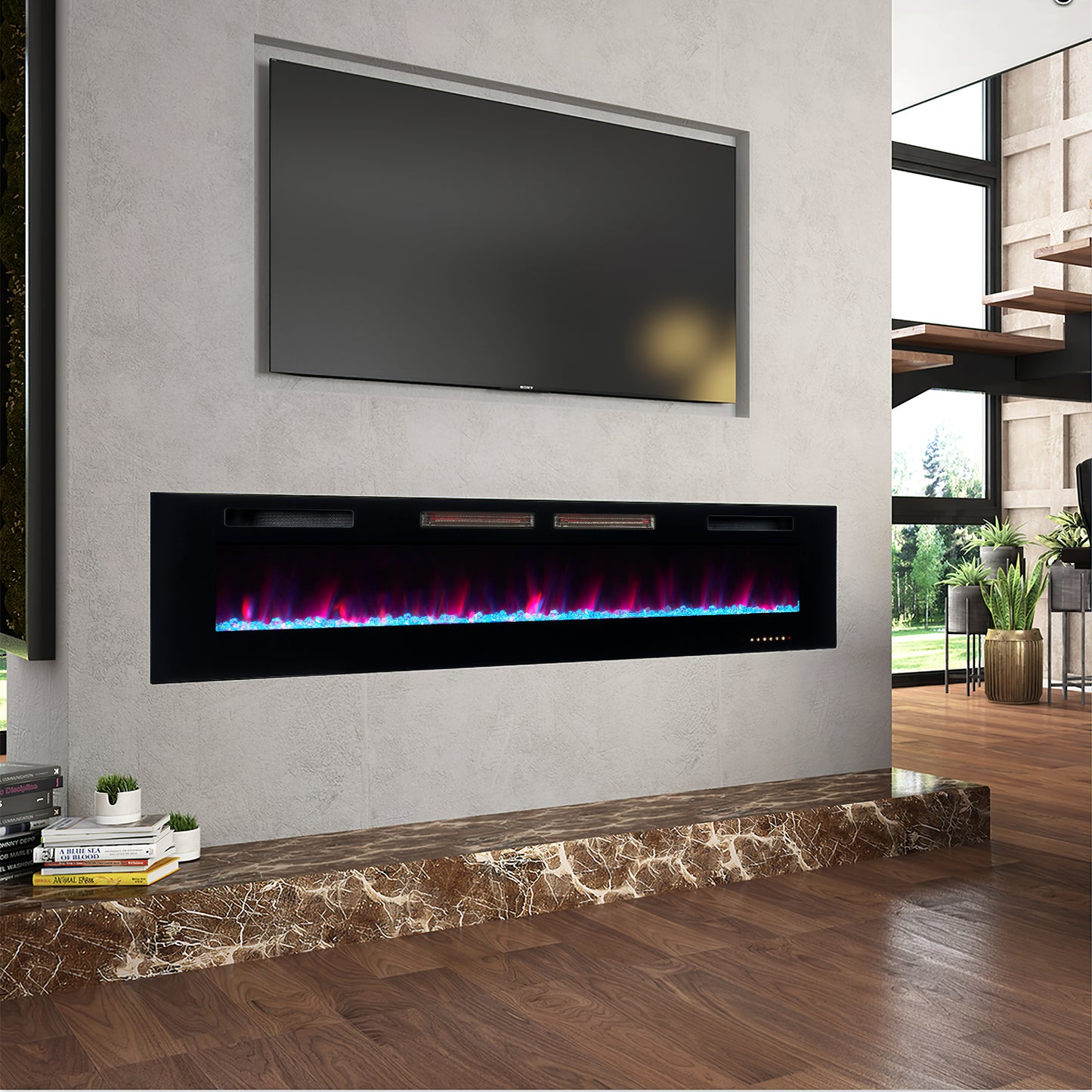 
                  
                    68 inch Recessed / Wall Mounted Electric Fireplace, 750/1500W, Remote Control, 12 Color Flame
                  
                