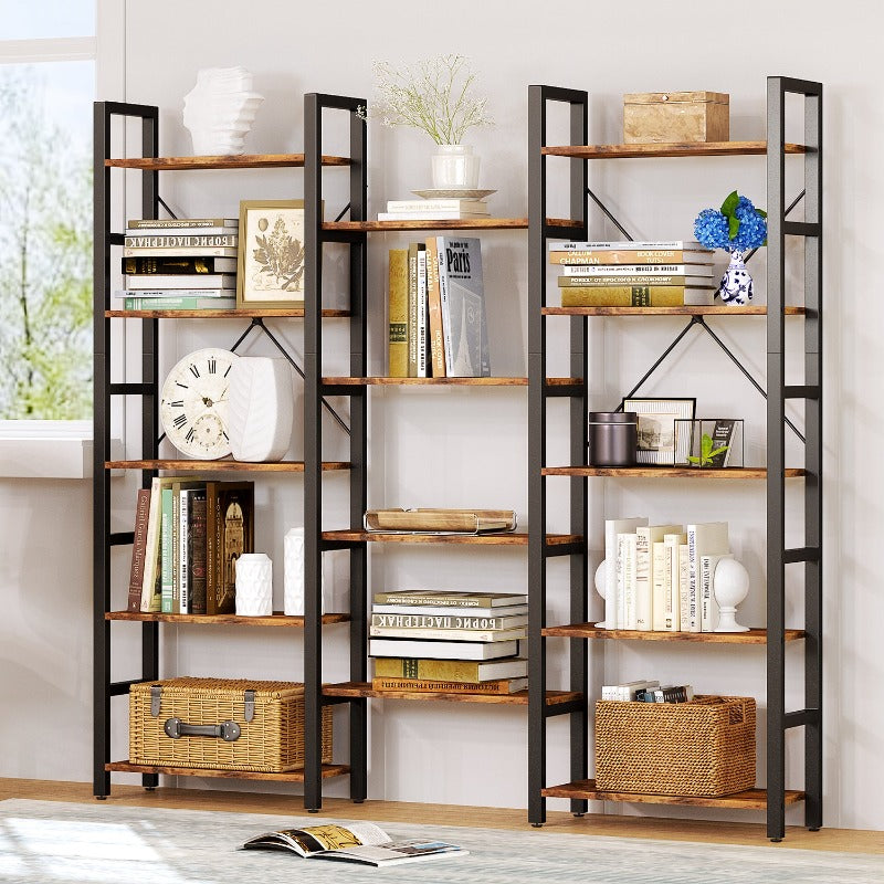 Hombazaar 3-Tier Bookshelf, Rustic Industrial Style Bookcase Furniture, Free Standing Storage Shelves for Living Room Bedroom