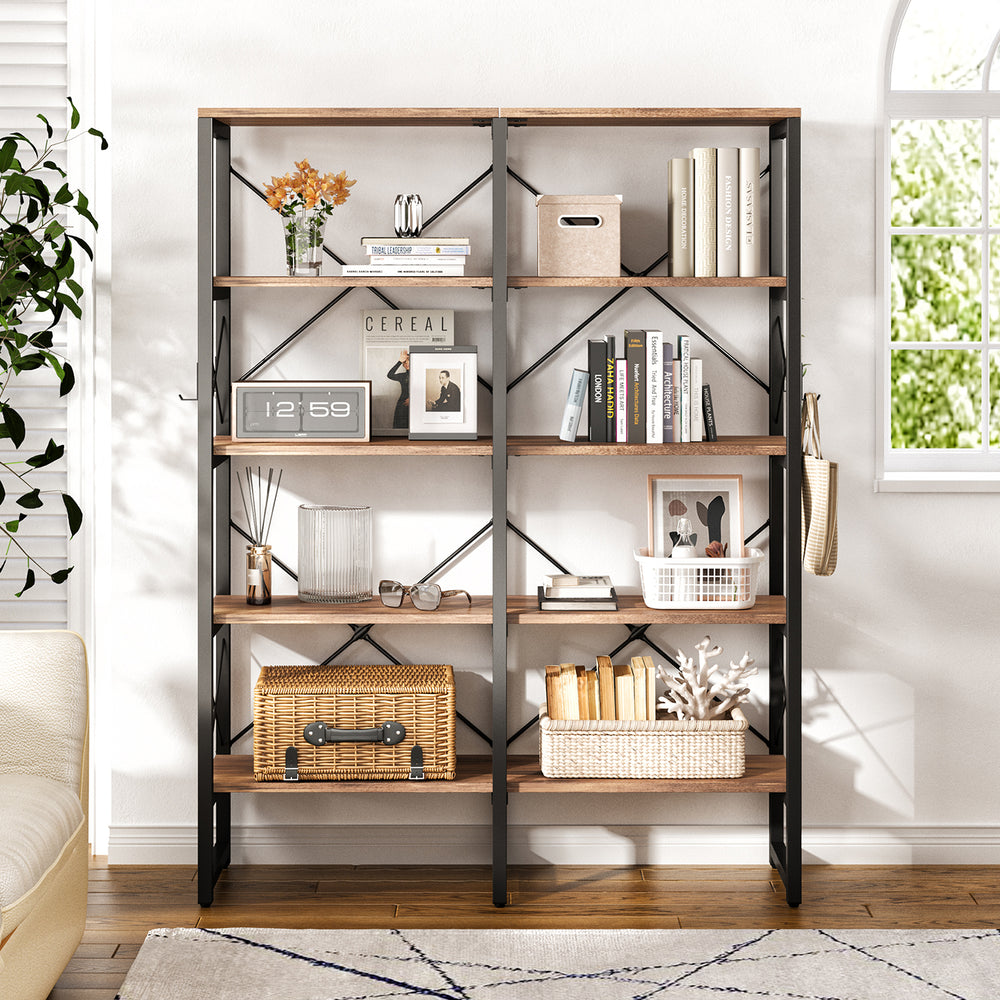 
                  
                    Double Wide 5-Tier Bookshelf, Industrial Metal Frame, Adjustable Large Open Etagere Shelf, Rustic Brown
                  
                