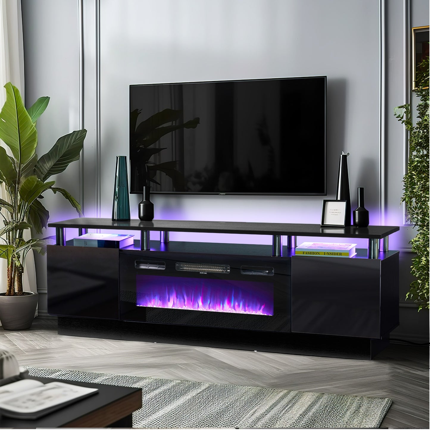 
                  
                    2 Tiers Modern High Gloss TV Stand with 750W/1500W 36" Electric Fireplace, LED TV Entertainment Center for TVs Up to 80"
                  
                