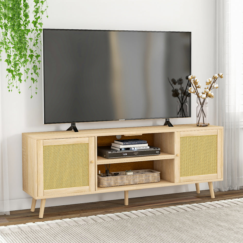 
                  
                    Rattan TV Stand for 75 Inch TV, Boho Rattan Television Console with Adjustable Storage, Natural Wood Color
                  
                