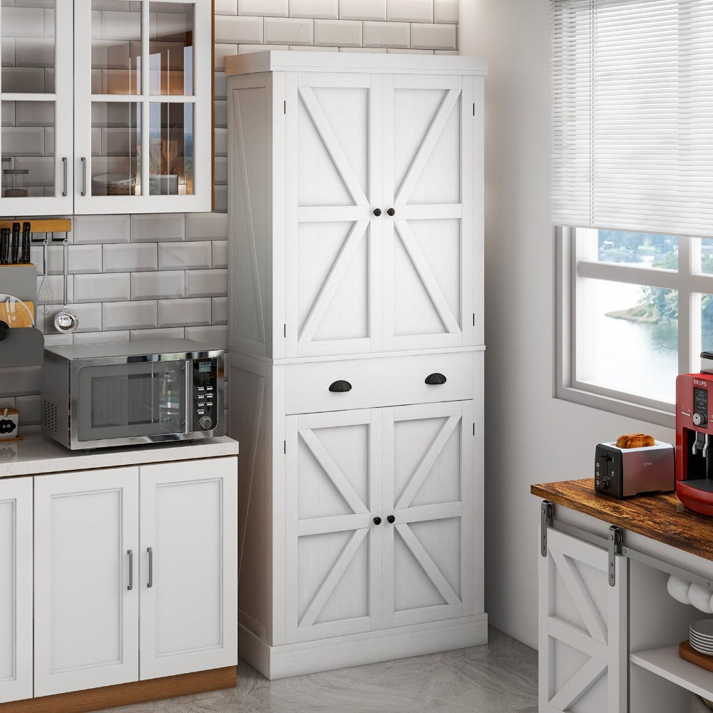 
                  
                    72"  Kitchen Pantry Storage Cabinet, Freestanding Cupboard with Farmhouse Barn Doors, Adjustable Shelves & Large Drawer
                  
                