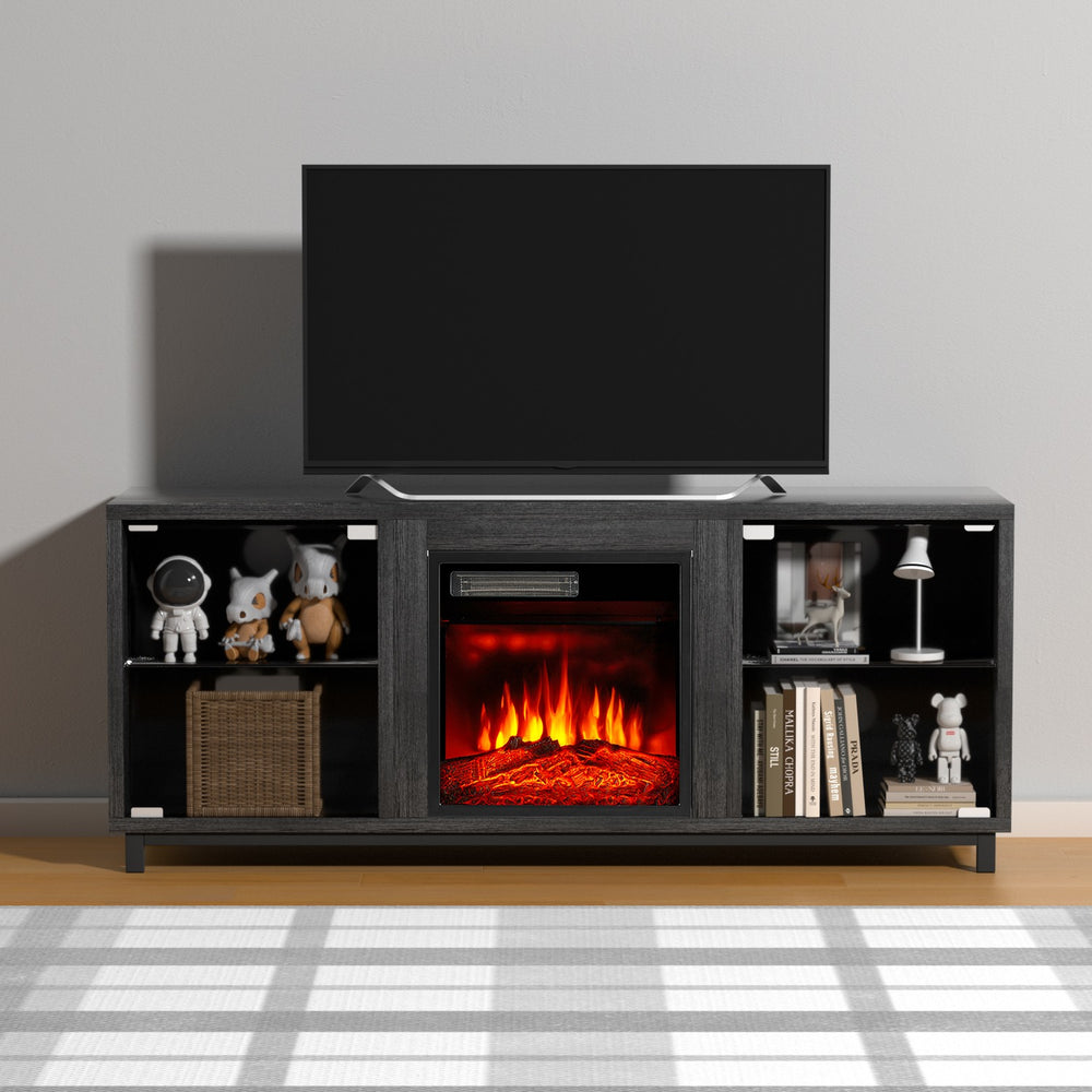 
                  
                    Electric Fireplace TV Stand with Adjustable Glass Shelves for TV up to 65", 750W/1500W, Black
                  
                