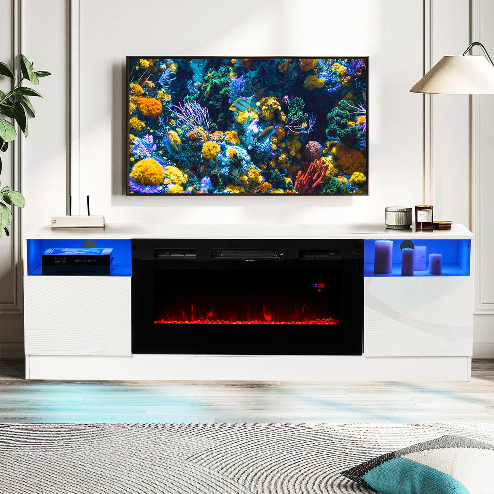 
                  
                    TV Stand with 36" Electric Fireplace for TVs Up to 80", 750W/1500W, High Gloss Cabinet, White
                  
                