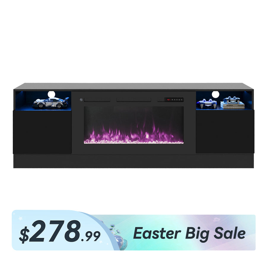 70"/79" Wood Texture Fireplace TV Stand with Storage Cabinet