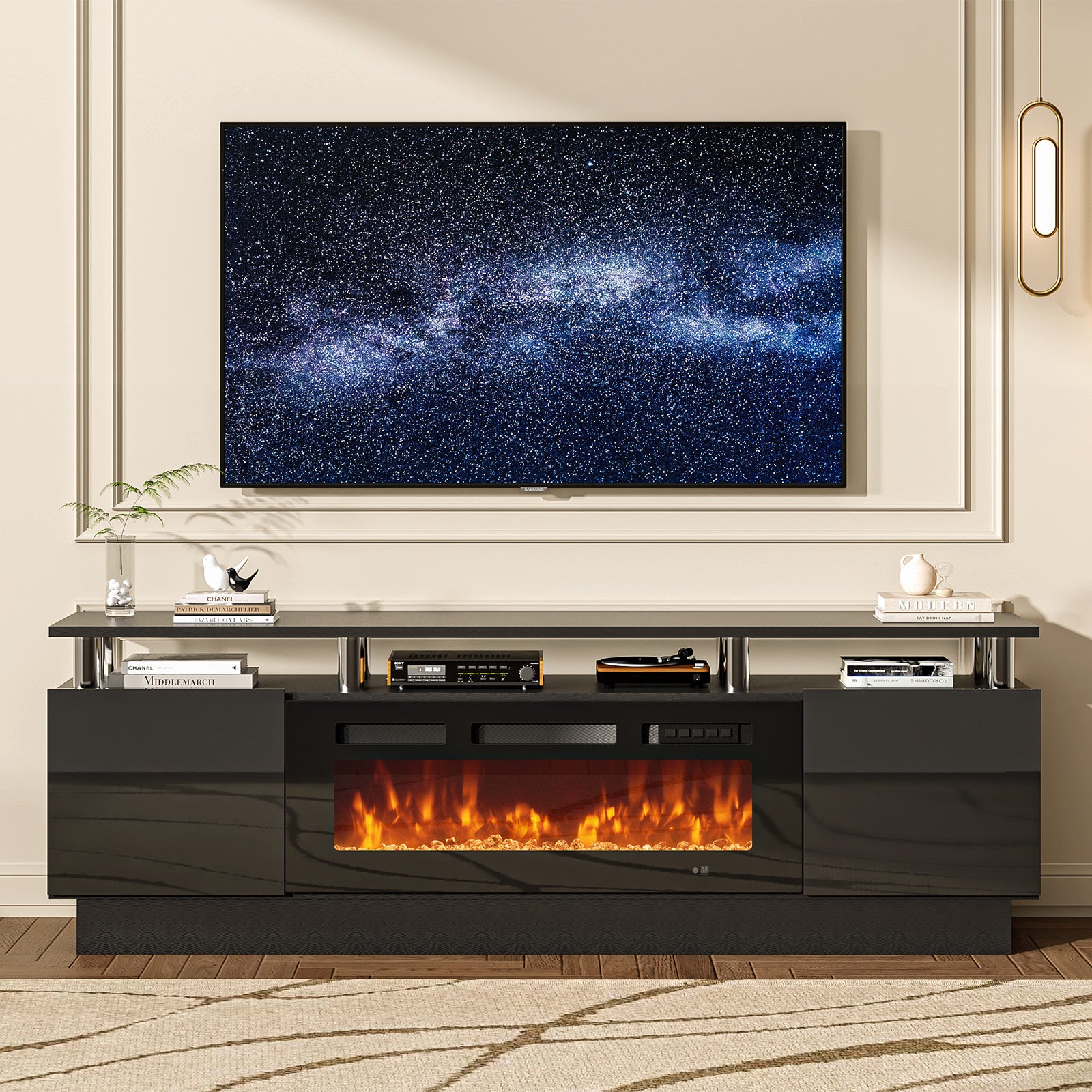 極上 ブラジル産スモーキーエレスチャル　台座付 2 Tiers Modern High Gloss TV Stand with 36