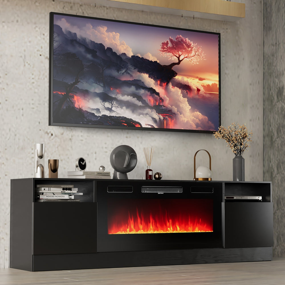 
                  
                    Modern High Gloss TV Stand with 36" Electric Fireplace for TVs Up to 80", 750W/1500W, Black
                  
                