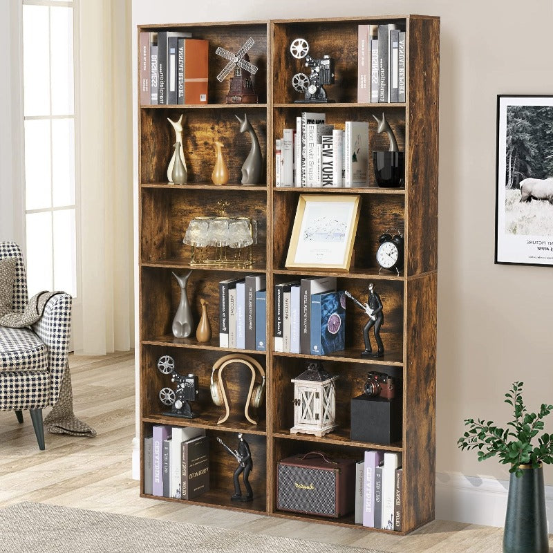 
                  
                    6 Tier Wooden Tall BookShelf, High Bookcase, 70 inch Floor Standing, Brown
                  
                