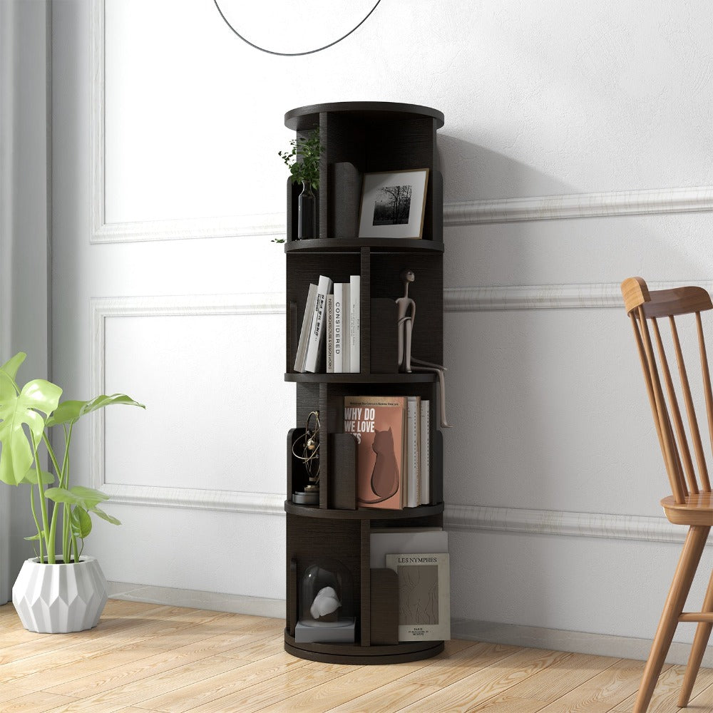 
                  
                    360 Display Rotating Small Corner Bookshelf, 4 Tier Wood Floor Standing Bookshelf Organizer, Black
                  
                