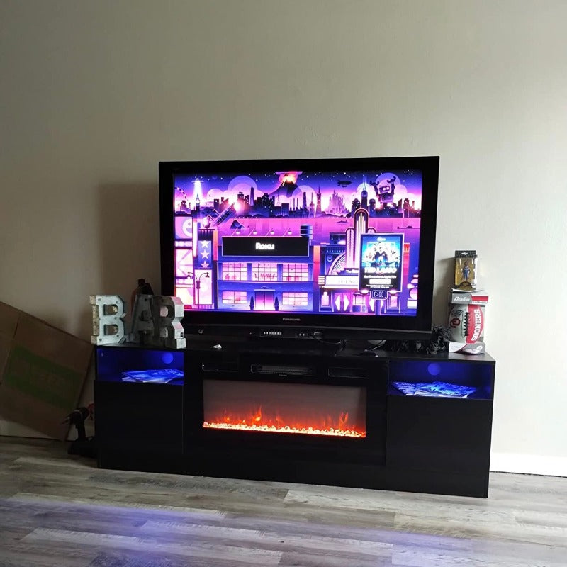 
                  
                    Modern High Gloss TV Stand with 36" Electric Fireplace for TVs Up to 80", 750W/1500W, Black
                  
                