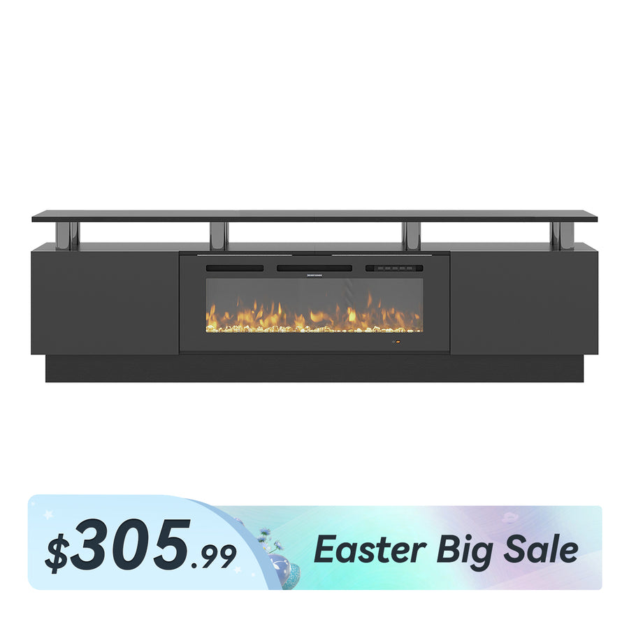 70"/80" 2 Tiers Luxury Modern High Gloss Fireplace TV Stand