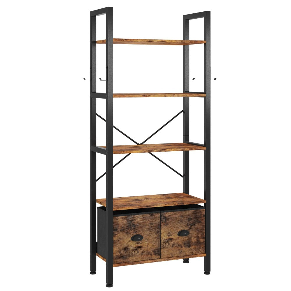 
                  
                    Industrial Rustic Wood Storage 5-Tier Bookshelf with 2 Storage Drawers, Brown
                  
                