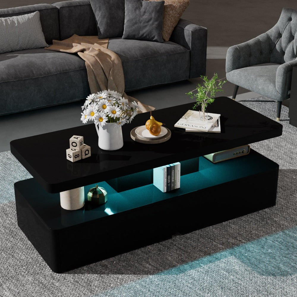 
                  
                    Modern Stylish High Gloss Coffee Table with 16 Colors LED Lights, Black
                  
                