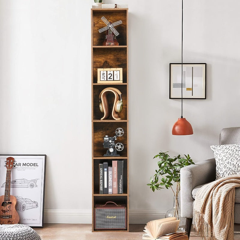 
                  
                    Tall Narrow Bookshelf, 6-Tier Cube Display Rack, Modern Corner Bookshelf with Storage Space, Storage Cabinet, Brown
                  
                