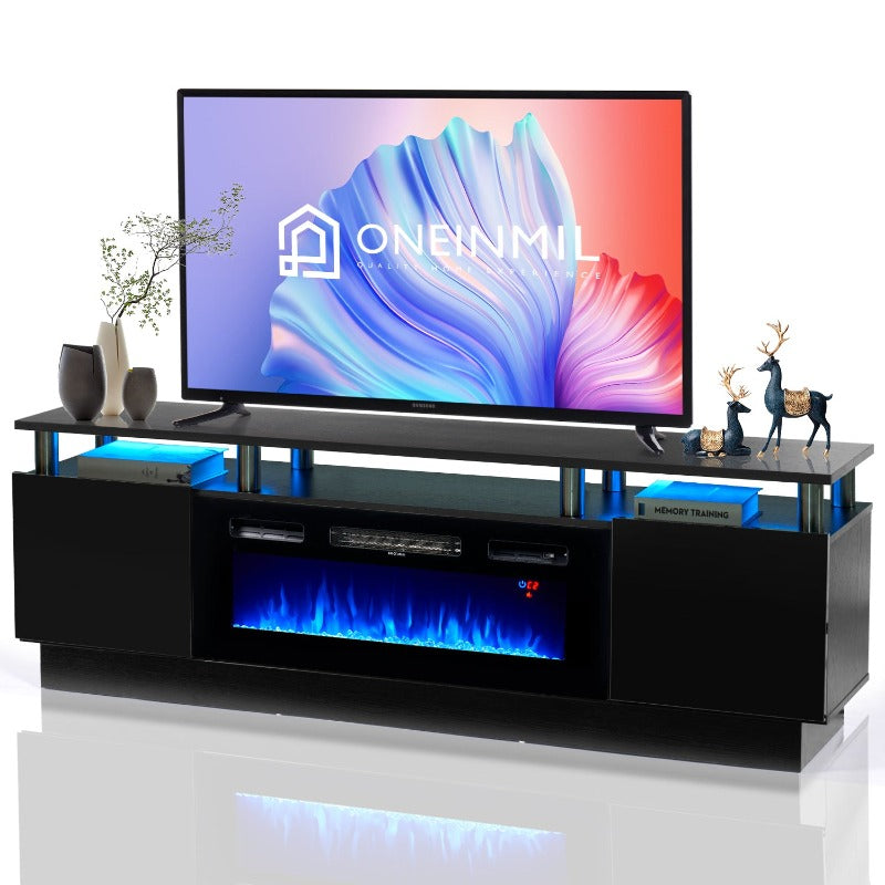 
                  
                    TV Stand with 750W/1500W 36" Electric Fireplace, for TVs Up to 80", 2 Tiers Modern High Gloss Console Cabinet
                  
                