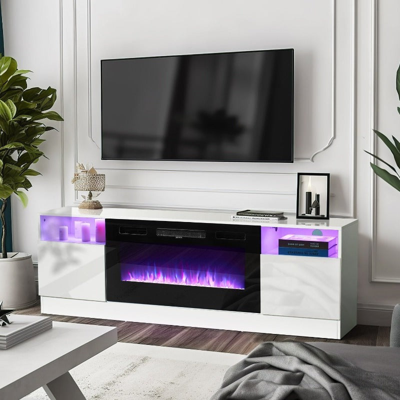 
                  
                    TV Stand with 36" Electric Fireplace for TVs Up to 80", 750W/1500W, High Gloss Cabinet, White
                  
                