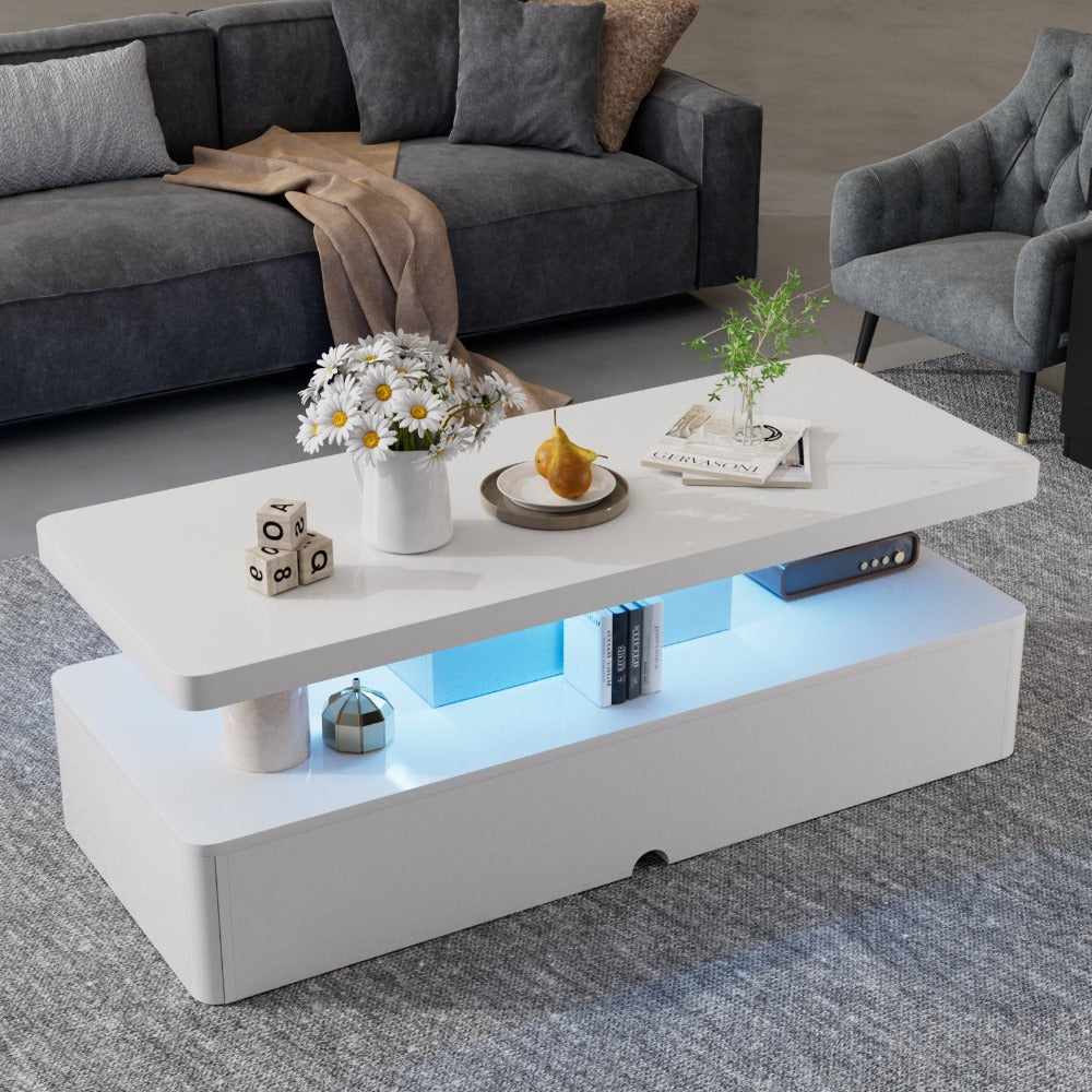 
                  
                    Modern Stylish High Gloss Coffee Table with 16 Colors LED Lights, White
                  
                