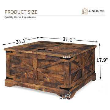 31" Retro Farmhouse Coffee Table, 3-Piece Set