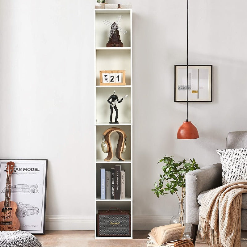 
                  
                    Tall Narrow Bookshelf, 6-Tier Cube Display Rack, Modern Corner Bookshelf with Storage Space, Storage Cabinet, White
                  
                