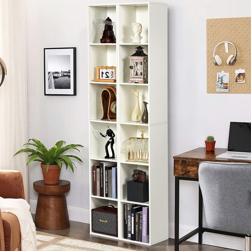 oneinmil Tall Narrow Bookshelf, 6-Tier Cube Display Rack, Modern Corner Bookshelf with Storage Space, Storage Cabinet for Home Office,White