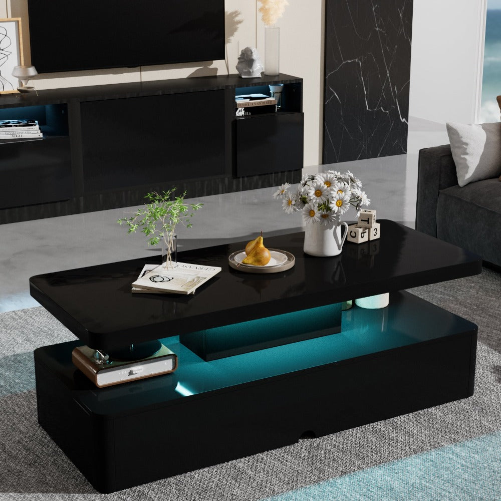 
                  
                    Modern Stylish High Gloss Coffee Table with 16 Colors LED Lights, Black
                  
                