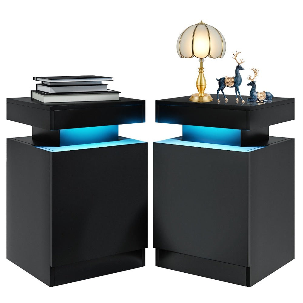 
                  
                    Morden LED Nightstand, Bedside Table with LED with Storage Cabinet, Set of 2, Black
                  
                