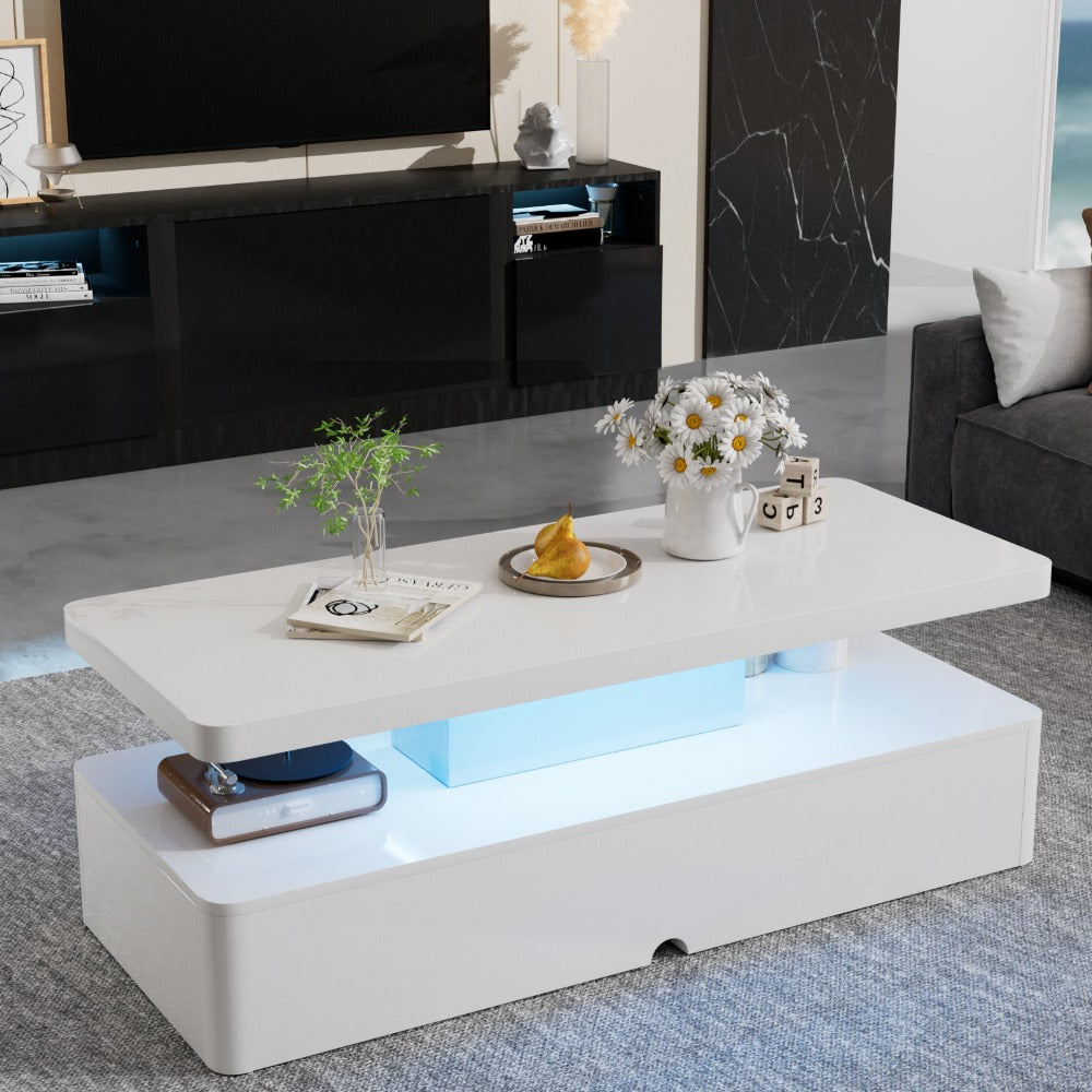 
                  
                    Modern Stylish High Gloss Coffee Table with 16 Colors LED Lights, White
                  
                