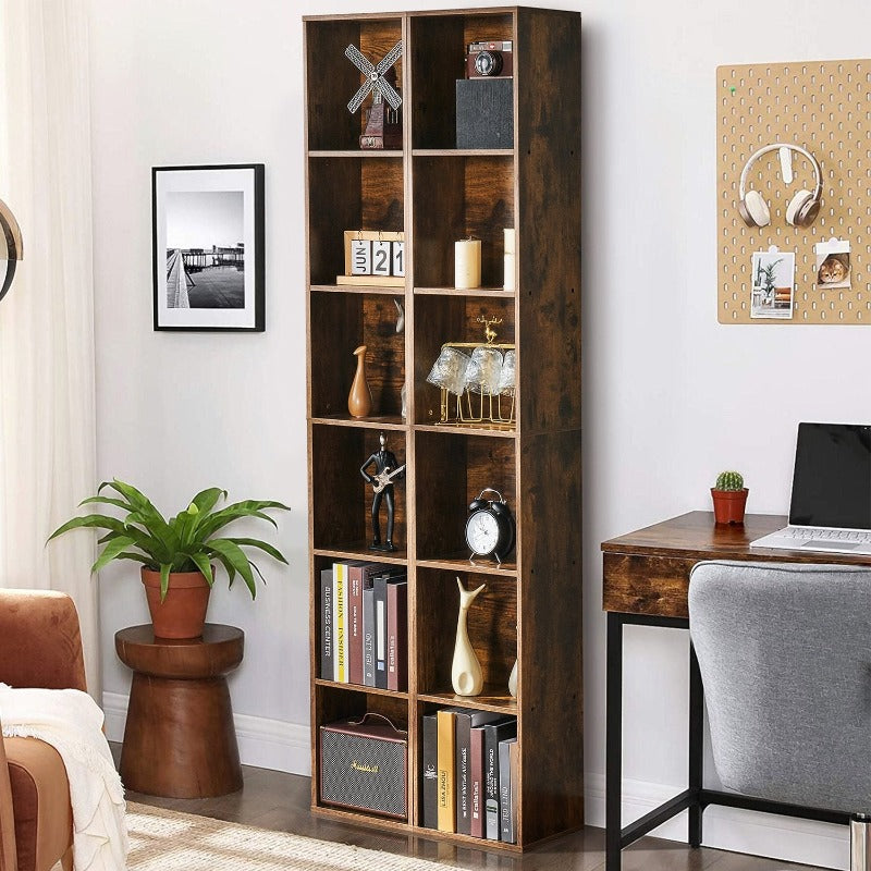 
                  
                    Tall Narrow Bookshelf, 6-Tier Cube Display Rack, Modern Corner Bookshelf with Storage Space, Storage Cabinet, Brown
                  
                