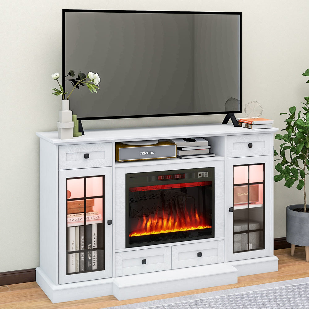 
                  
                    58” Fireplace TV Stand for TVs up to 65 Inch, 23" Electric Fireplace, Glass Doors,White/Grey
                  
                