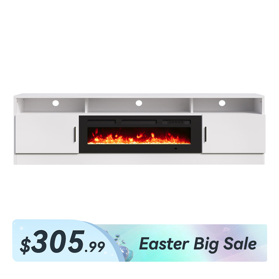 70" Modern High Gloss Fireplace TV Stand with 2 Tier Storage Cabinet & Power Outlet